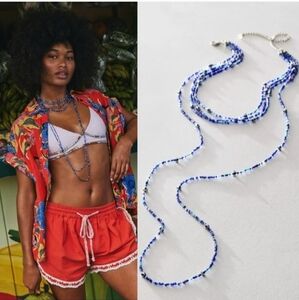 NWT Free People Glass Beads Layered Choker Necklace Summer Dive Blue Bohemian
